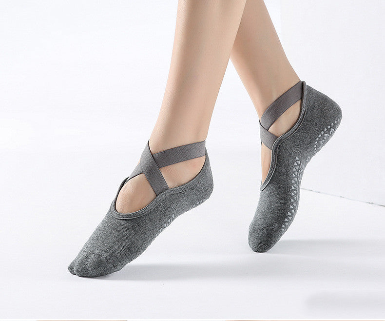 Non-Slip Yoga Socks with Cross Strap | Terry Grip Sports Socks