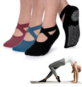 Non-Slip Yoga Socks with Cross Strap | Terry Grip Sports Socks